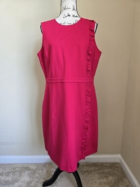 Brooks Brothers Sleeveless Sheath Dress Womens XL pink Ruffle Career Office